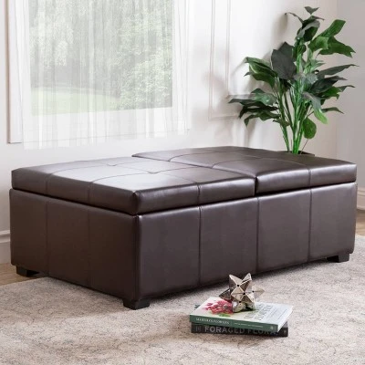Joshua Bonded Leather Double Flip-Storage Ottoman Brown - Abbyson Living 3 Joshua Bonded Leather Double Flip-Storage Ottoman Brown - Abbyson Living