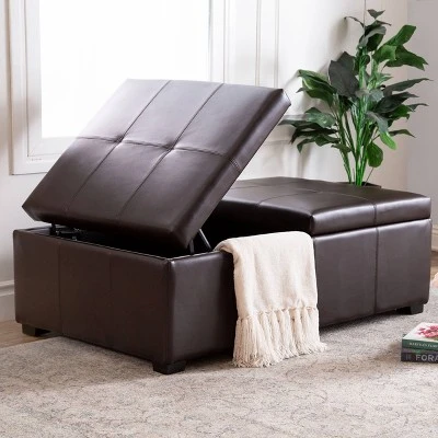 Joshua Bonded Leather Double Flip-Storage Ottoman Brown - Abbyson Living 4 Joshua Bonded Leather Double Flip-Storage Ottoman Brown - Abbyson Living - Image 2