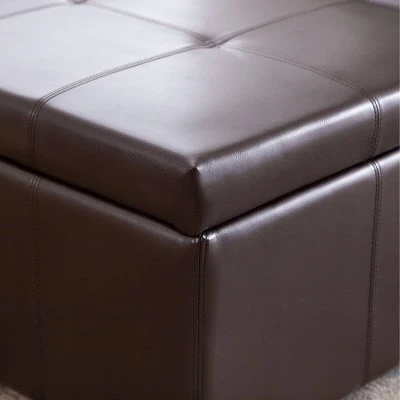 Joshua Bonded Leather Double Flip-Storage Ottoman Brown - Abbyson Living 6 Joshua Bonded Leather Double Flip-Storage Ottoman Brown - Abbyson Living - Image 4