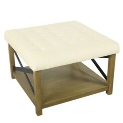 Tufted Ottoman with Wooden Storage - HomePop Cream -Ottomans Official Shop unnamed file 9540