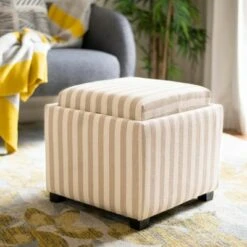 Harrison Single Tray Storage Ottoman Tan/White - Safavieh