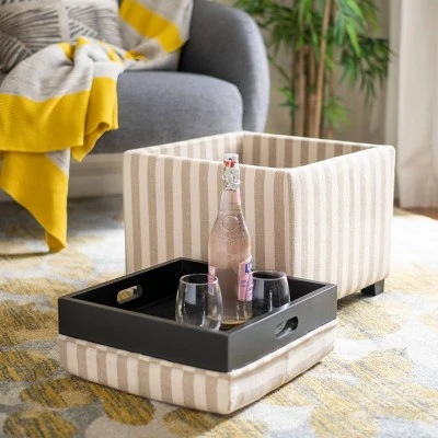 Harrison Single Tray Storage Ottoman Tan/White - Safavieh 4 Harrison Single Tray Storage Ottoman Tan/White - Safavieh - Image 2