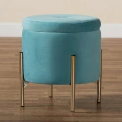 Malina Velvet Metal Storage Ottoman - Baxton Studio Gray/gold -Ottomans Official Shop unnamed file 9602