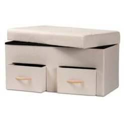 Gerwin Wood 2 Drawer Storage Ottoman - Baxton Studio Beige/oak Brown
