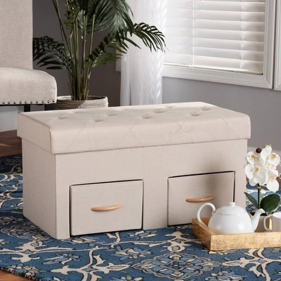Gerwin Wood 2 Drawer Storage Ottoman - Baxton Studio Beige/oak Brown 11 Gerwin Wood 2 Drawer Storage Ottoman - Baxton Studio Beige/oak Brown - Image 9