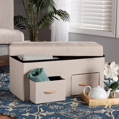 Gerwin Wood 2 Drawer Storage Ottoman - Baxton Studio Beige/oak Brown 12 Gerwin Wood 2 Drawer Storage Ottoman - Baxton Studio Beige/oak Brown - Image 10