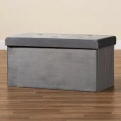 Castel Velvet Fabric Upholstered Wood Storage Ottoman - Baxton Studio Navy Blue -Ottomans Official Shop unnamed file 9640