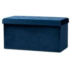 Castel Velvet Fabric Upholstered Wood Storage Ottoman - Baxton Studio Navy Blue -Ottomans Official Shop unnamed file 9642