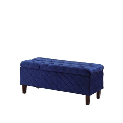 Quilted Tufted Storage Ottoman - Ore International Blue 6 Quilted Tufted Storage Ottoman - Ore International Blue - Image 4
