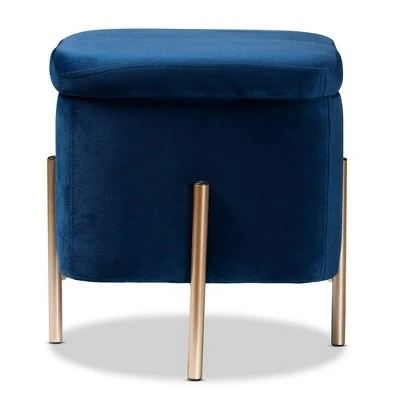 Aleron Velvet Metal Storage Ottoman - Baxton Studio Blue/gold 4 Aleron Velvet Metal Storage Ottoman - Baxton Studio Blue/gold - Image 2