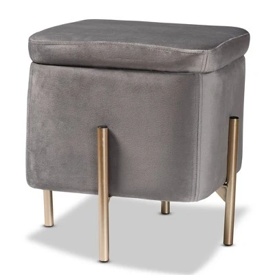 Aleron Velvet Metal Storage Ottoman - Baxton Studio Blue/gold 12 Aleron Velvet Metal Storage Ottoman - Baxton Studio Blue/gold - Image 10