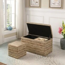 Ore International 1 Seating Storage Ottoman with Hidden Tray Beige -Ottomans Official Shop unnamed file 9716