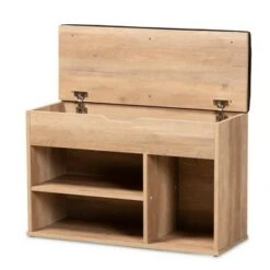 Ramsay Wood Shoe Storage Ottoman Dark Brown/Oak Brown - Baxton Studio