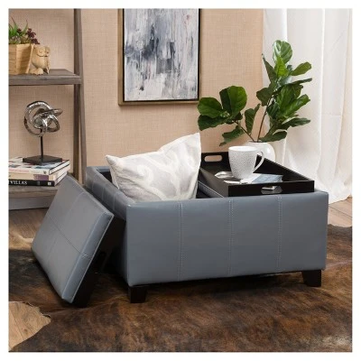 Mansfield Faux Leather Tray Top Storage Ottoman - Christopher Knight Home Gray 6 Mansfield Faux Leather Tray Top Storage Ottoman - Christopher Knight Home Gray - Image 4