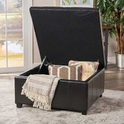 Forrester Bonded Leather Square Storage Ottoman Espresso - Christopher Knight Home 4 Forrester Bonded Leather Square Storage Ottoman Espresso - Christopher Knight Home - Image 2