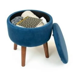Sloan Round Velour Storage Ottoman Blue - Humble Crew -Ottomans Official Shop unnamed file 9870