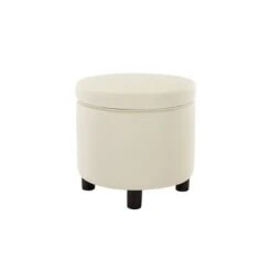 Round Storage Ottoman with Lift Off Lid - WOVENBYRD Dark Brown Faux Leather -Ottomans Official Shop unnamed file 9911