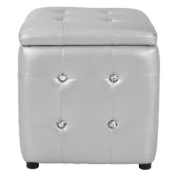 Pouf Contemporary Square Storage Ottoman - LumiSource Velvet White