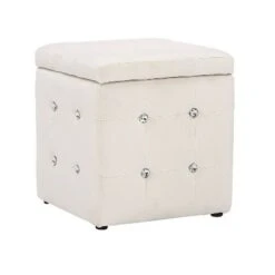 Pouf Contemporary Square Storage Ottoman - LumiSource Velvet White -Ottomans Official Shop unnamed file 9931